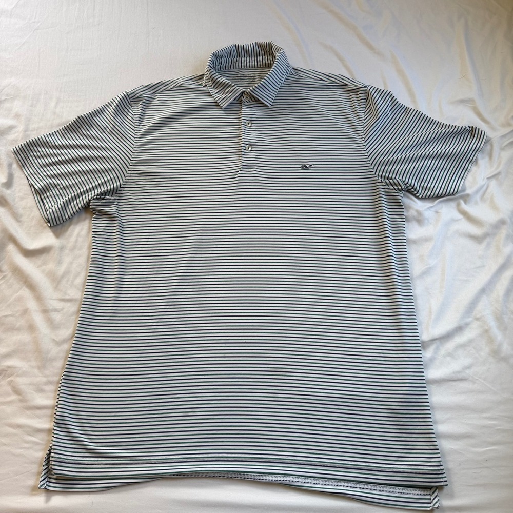 Vineyard Vines Mens On The Go Sankaty Polo Striped Green White Blue Large
